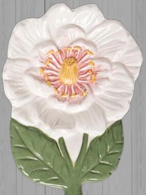 Ceramic White Flower Spoon Rest Windowsill Dish White, Pink & Yellow Flower